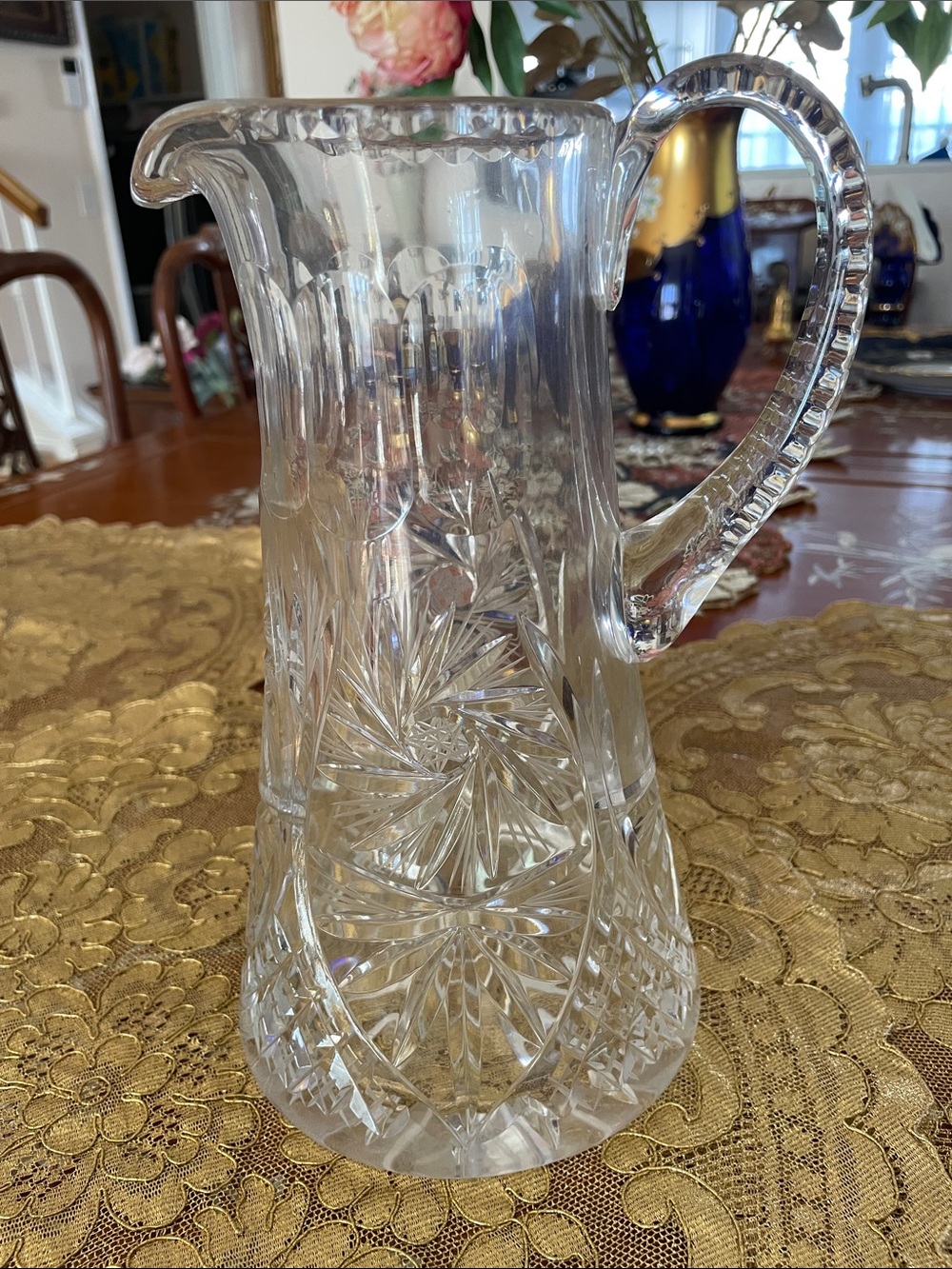Vintage 1970’s Bohemian Crystal Cut Glass Pitcher - Clear Elegant Serveware
